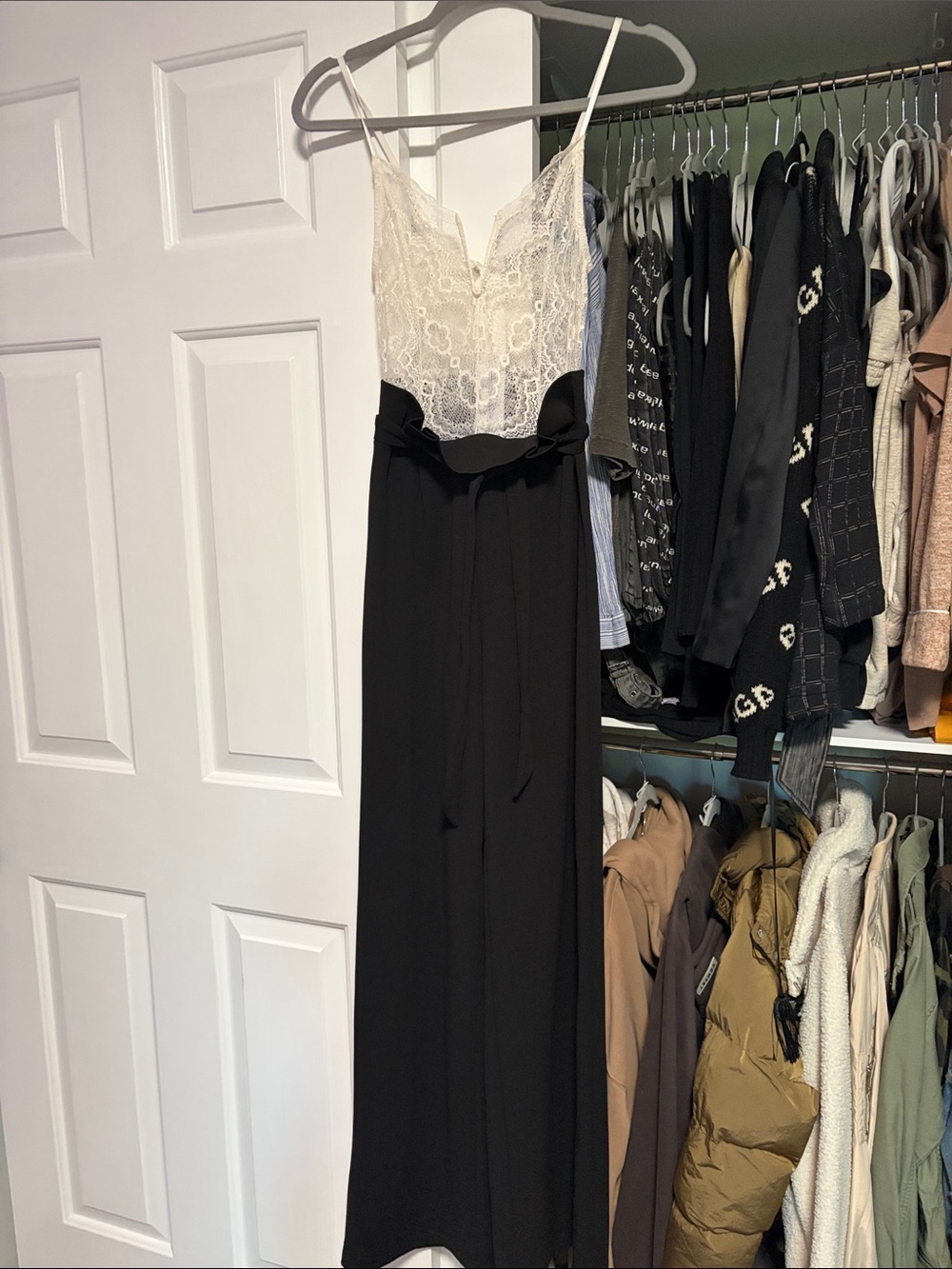 Fashion Nova Black & Cream Lace Bodice Wide-Leg Jumpsuit